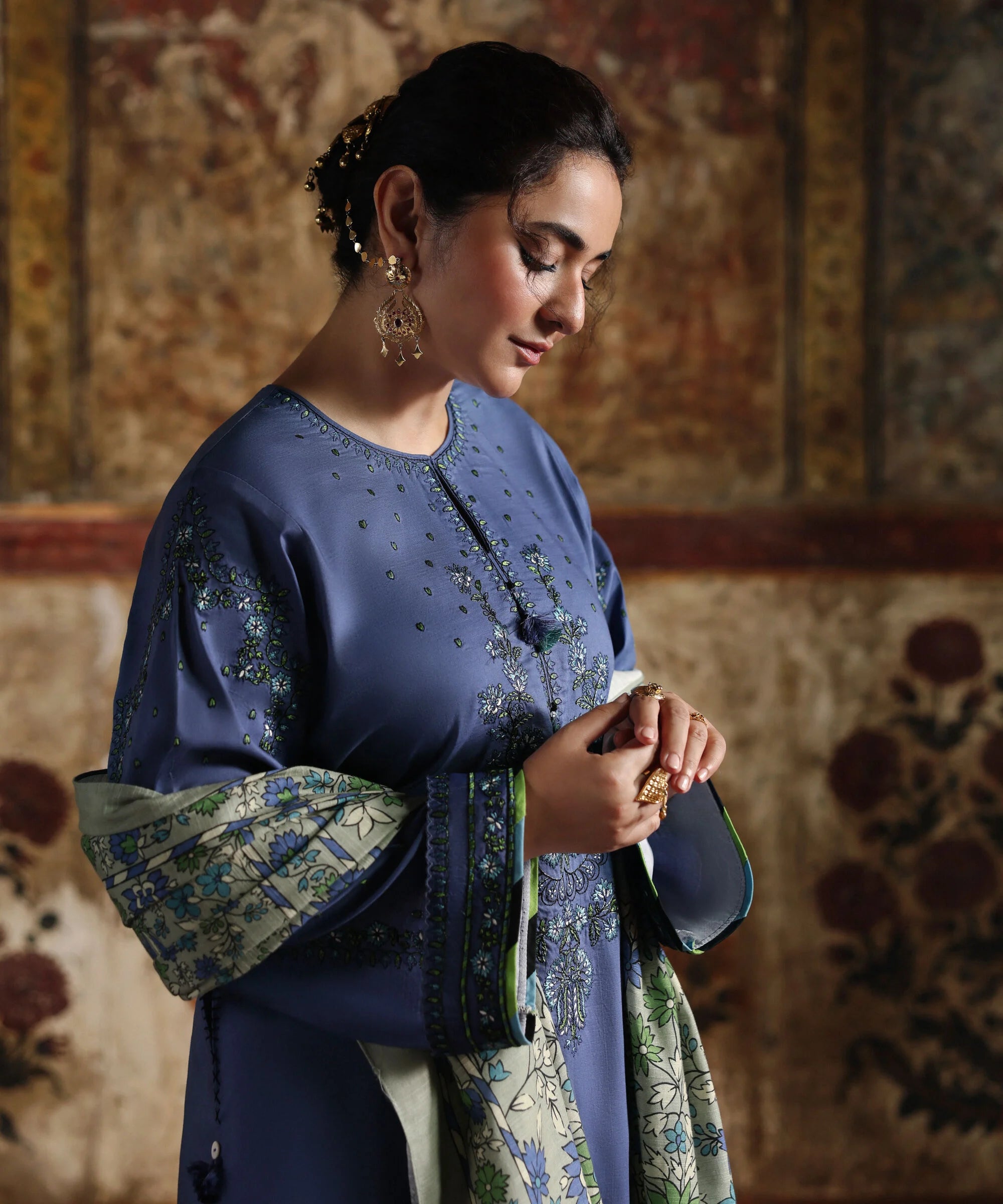 2 Piece - Embroidered Cotton Suit