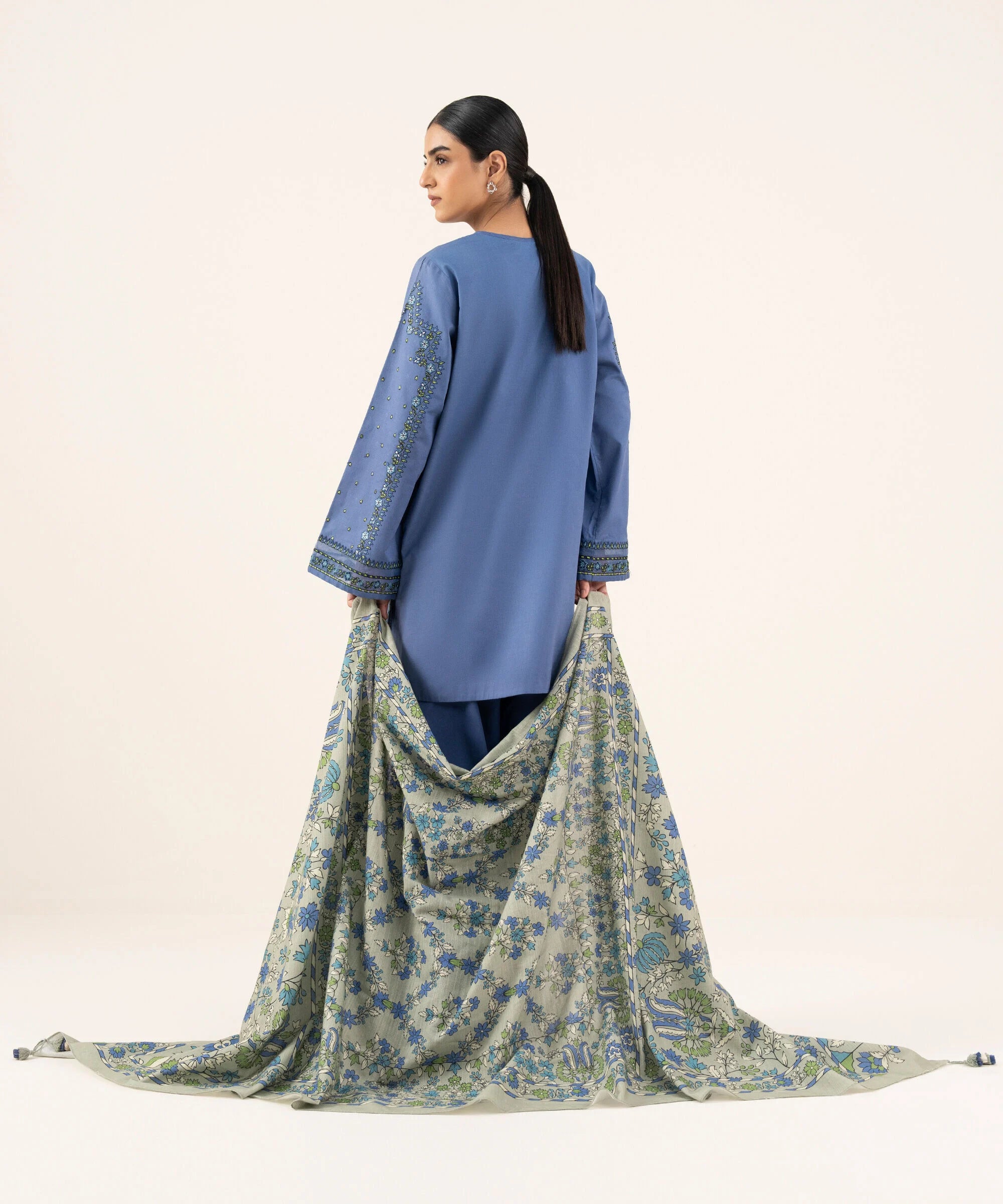 2 Piece - Embroidered Cotton Suit