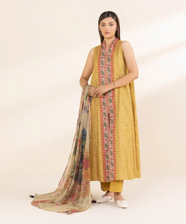 3 Piece - Embroidered Net Suit