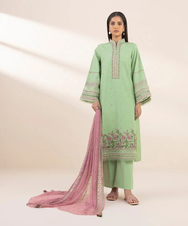 3 Piece - Embroidered Dobby Suit