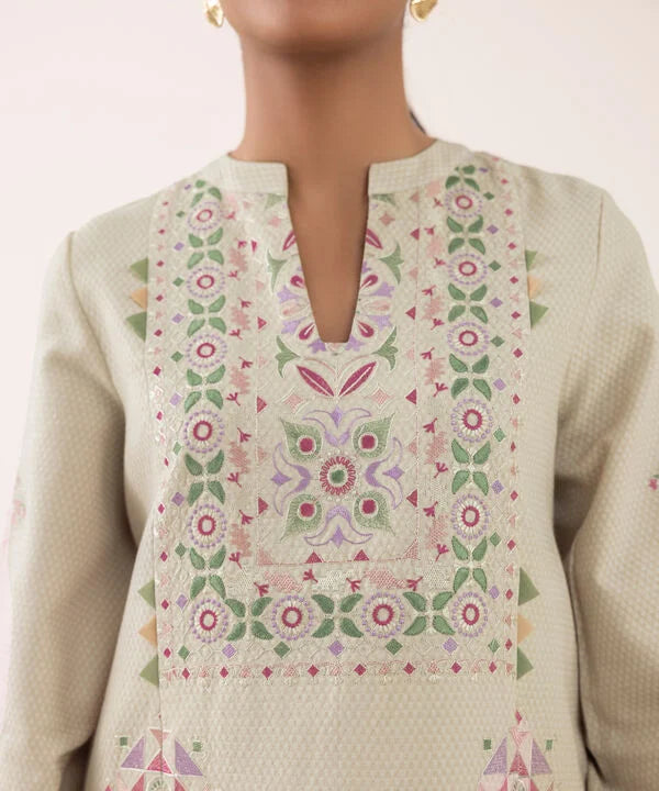 3 Piece - Embroidered Dobby Suit