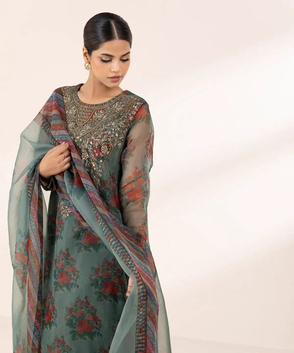 3 Piece - Embroidered Organza Suit
