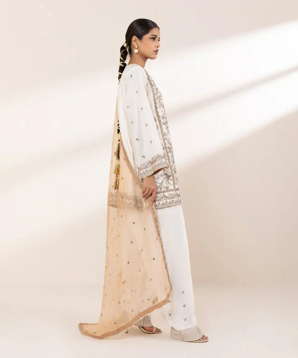 3 Piece - Embroidered Cotton Net Suit