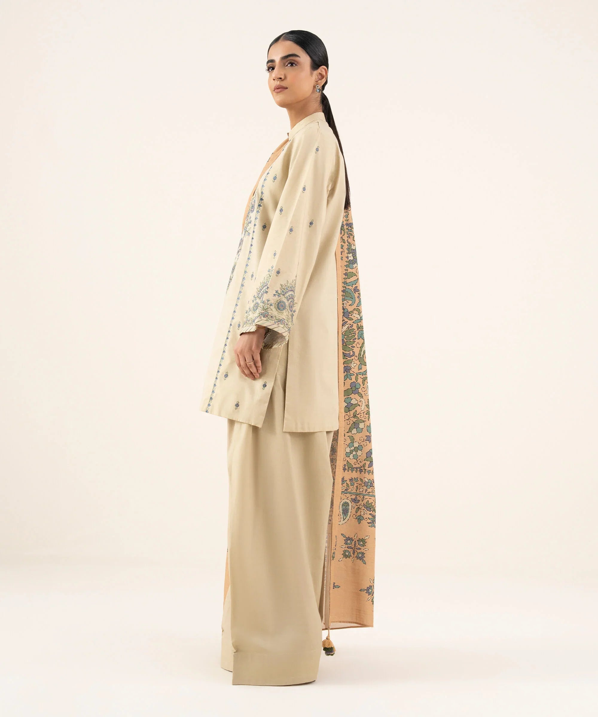 2 Piece - Embroidered Cotton Suit