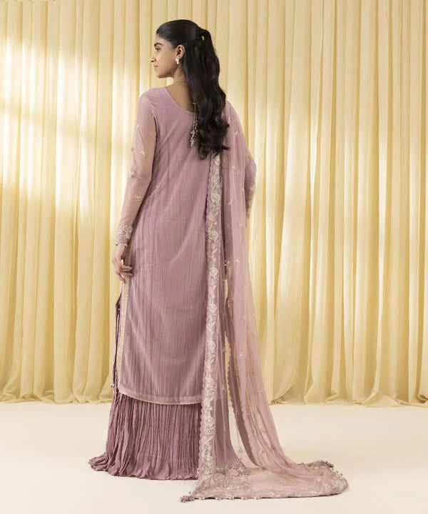 3 Piece - Embroidered Net Suit