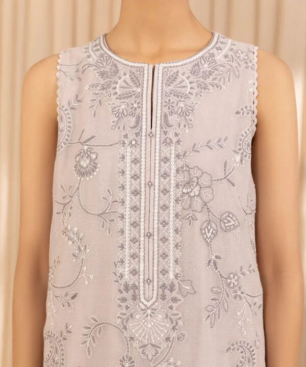 3 Piece - Embroidered Net Suit