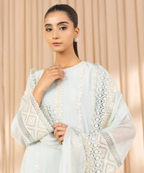 3 Piece - Embroidered Net Suit