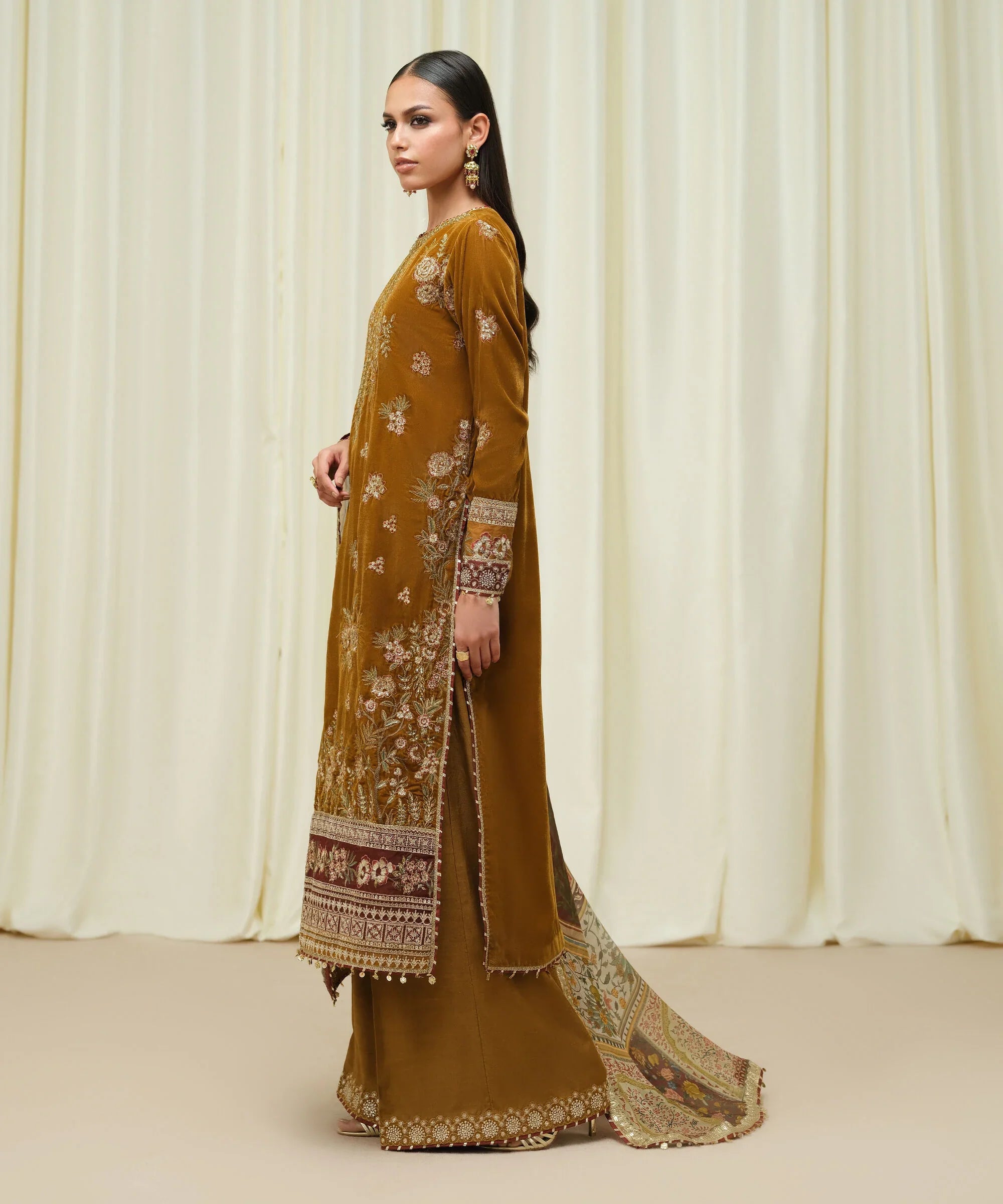 3 Piece - Embroidered Velvet Suit