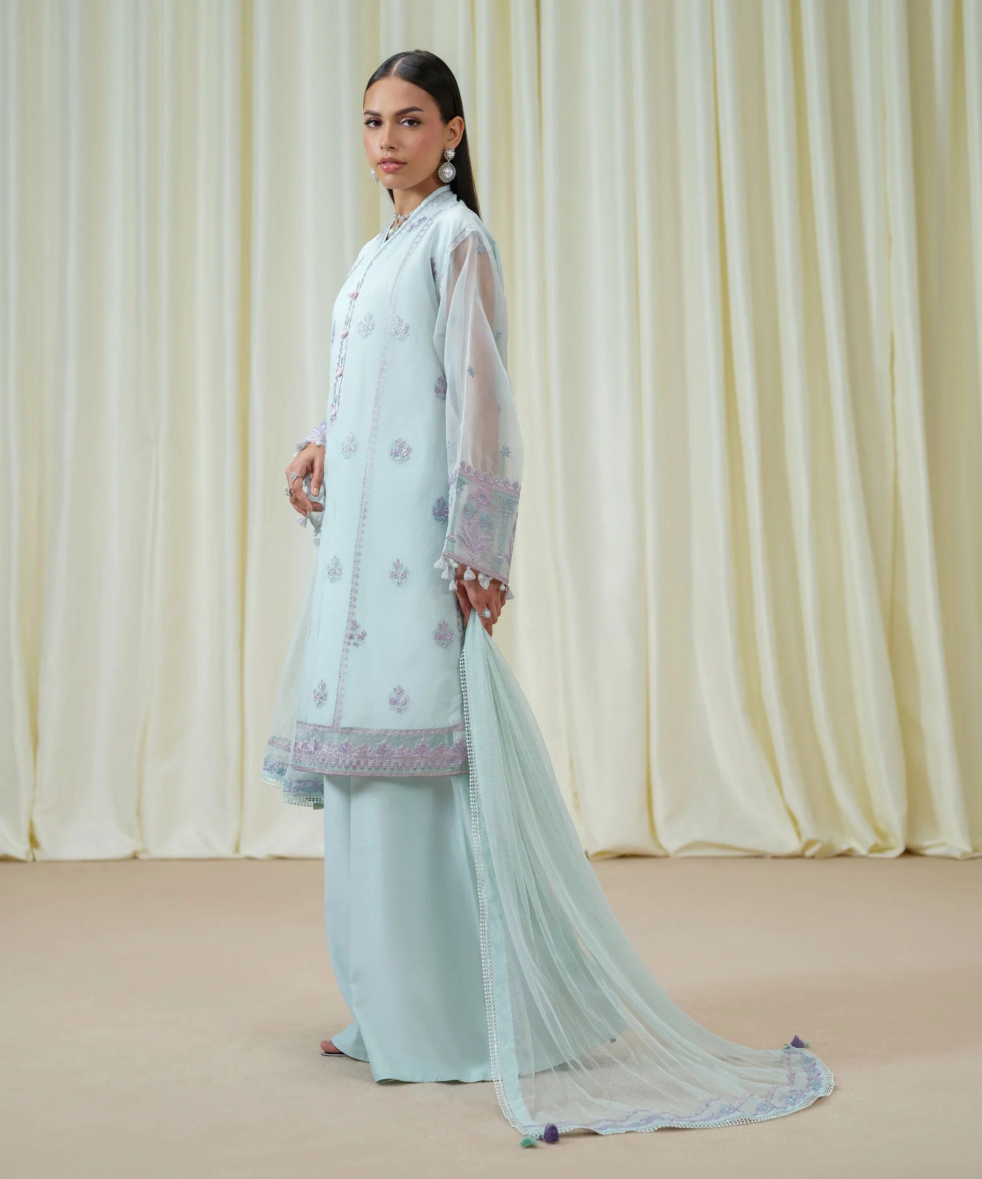 3 Piece - Embroidered Organza Suit