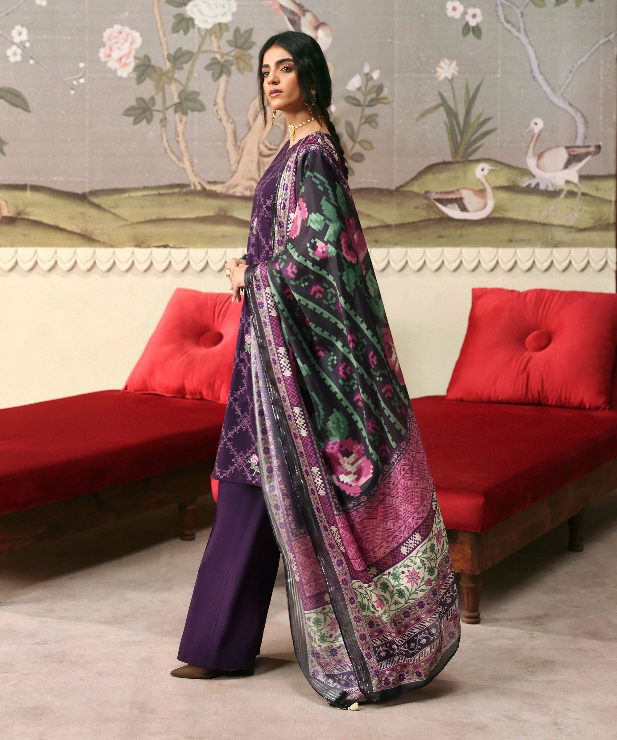 3 Piece - Embroidered Raw Silk Suit