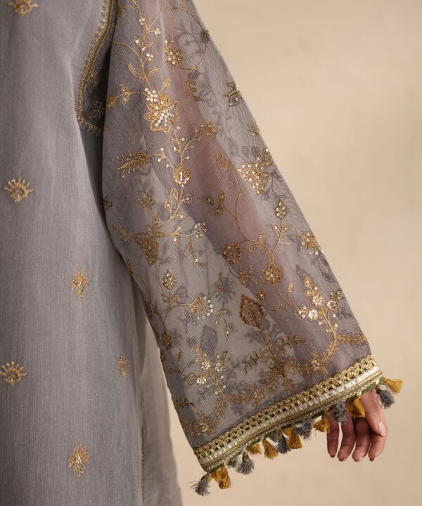 3 Piece - Embroidered Blended Net Suit