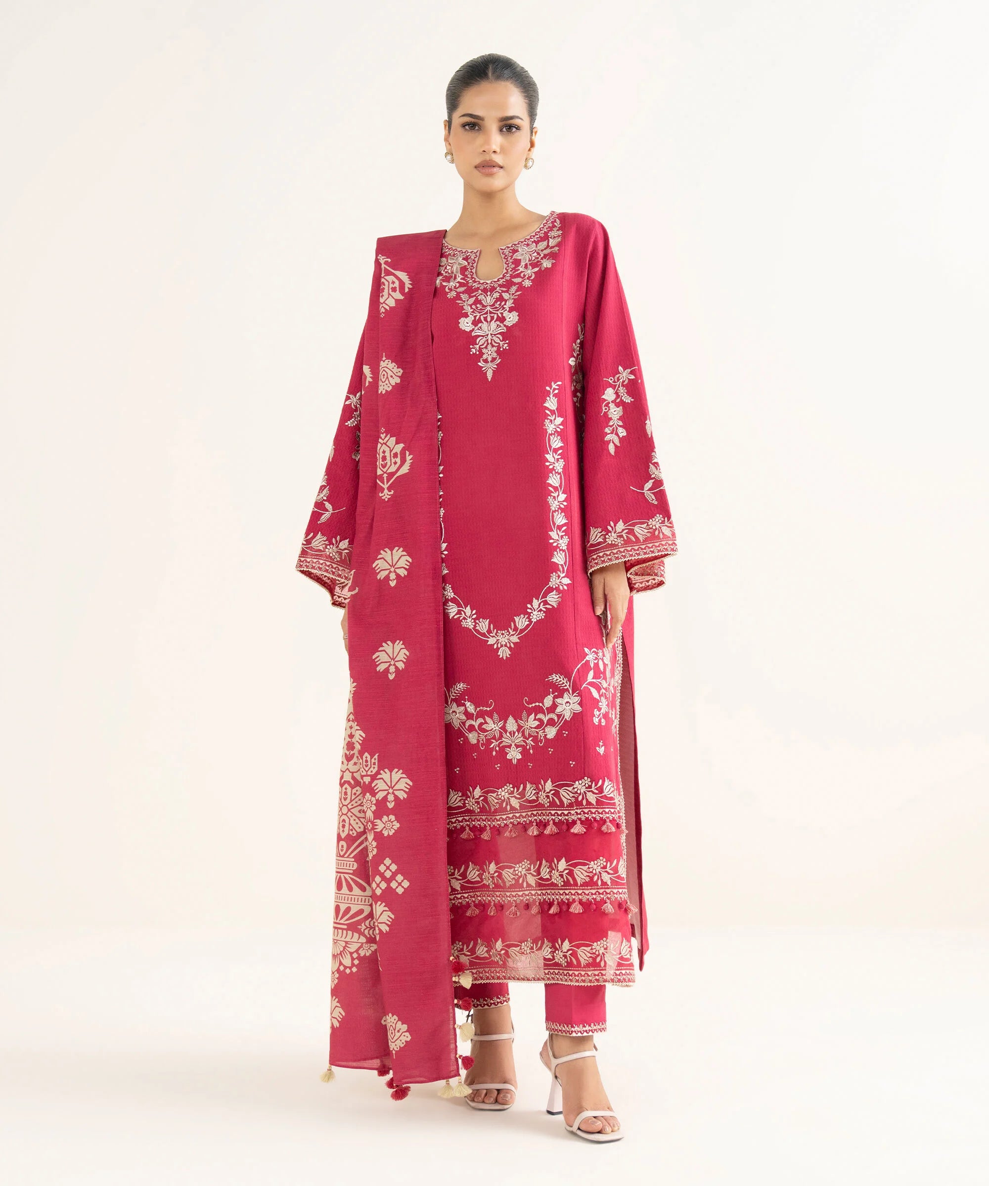 3 Piece - Embroidered Dobby Suit