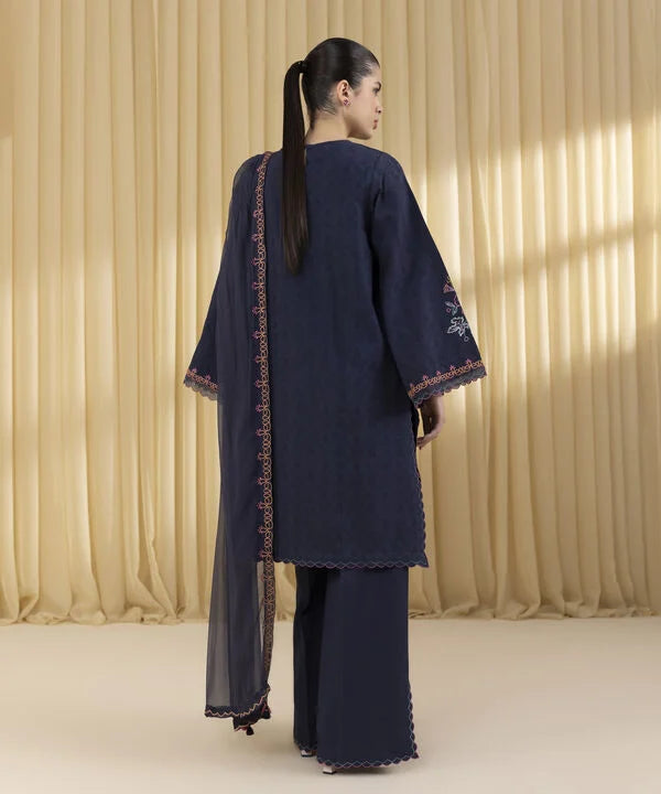 3 Piece - Embroidered Cotton Jacquard Suit