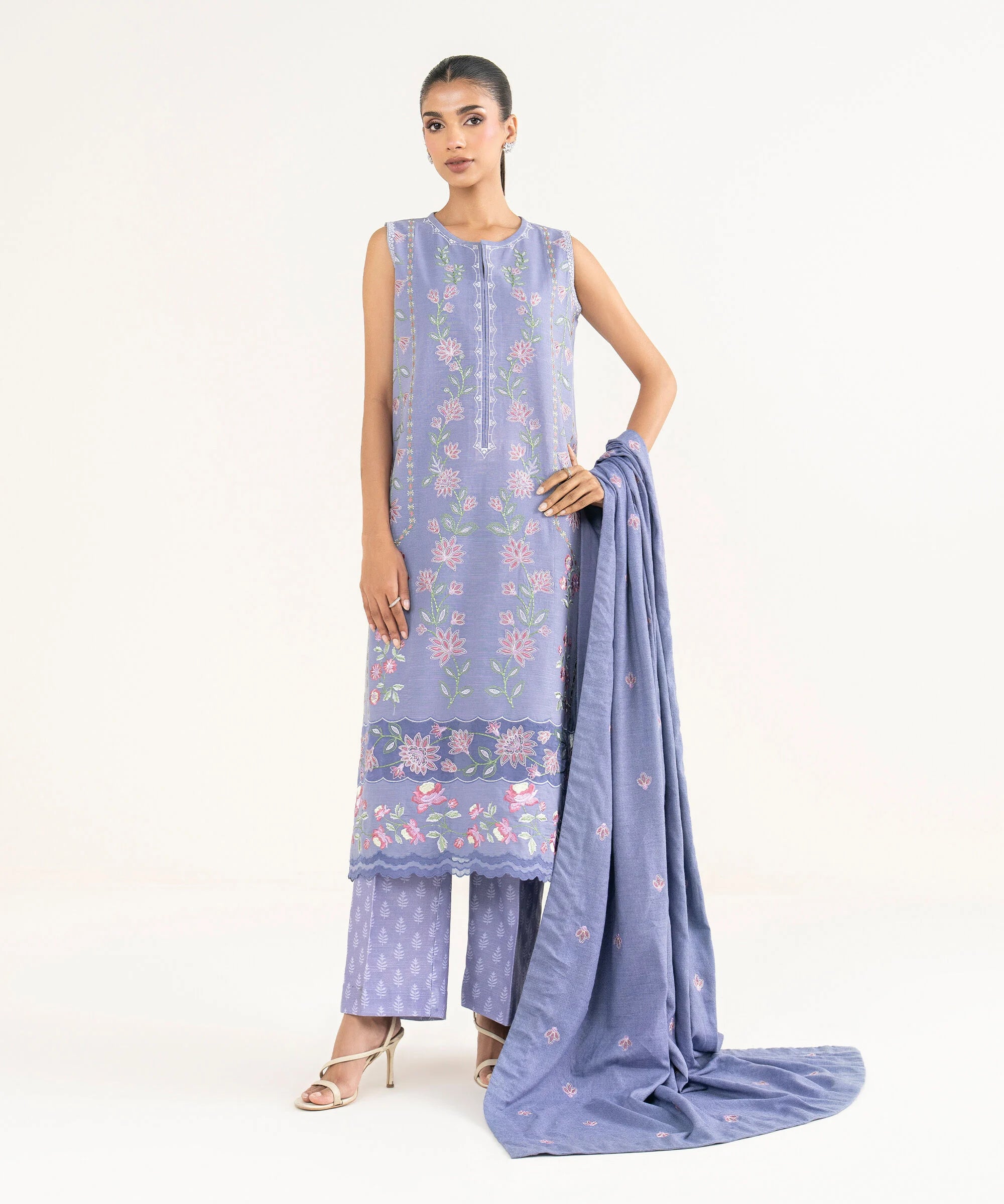 3 Piece - Embroidered Khaddar Suit